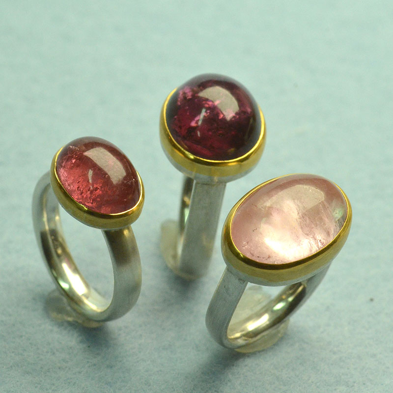 Ringe, Silber 925, Gold 900, 3x Rosa/Pink Turmalin, Robert Lucha, Ihr Goldschmied in Nürnberg